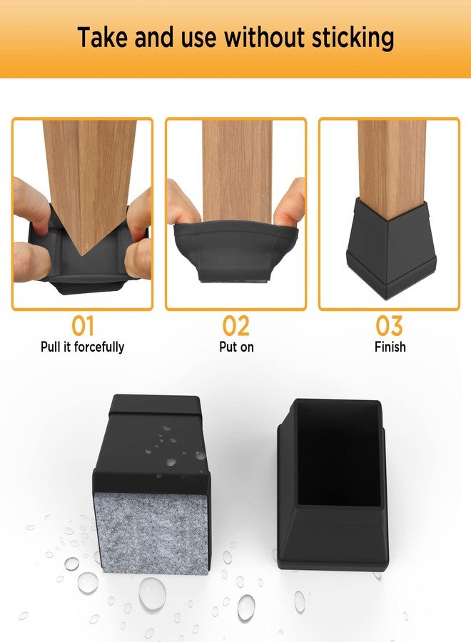CHWM 16 PCS Square Chair Leg Floor Protector, Silicone Chair Leg Cover, Furniture Leg Protectors with Felt, Mobile Table Leg pad, Protect The Floor from Scratches.1 1/2 in Black. - Image 4